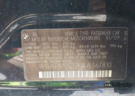 2010 BMW 335I from USA, damaged, VIN WBAPM7C5XAA367810